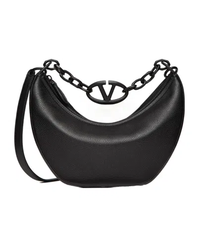 Valentino Garavani Logo Moon Chain Small Hobo Bag In Black
