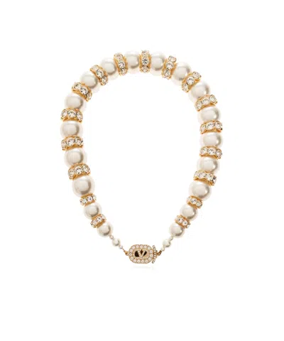 Valentino Garavani Logo Necklace In Neutral