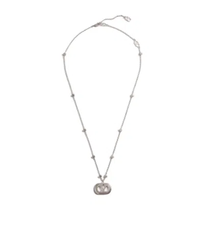 Valentino Garavani Logo Necklace In Gray