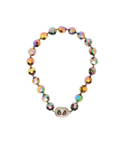 Valentino Garavani Logo Necklace In Brown