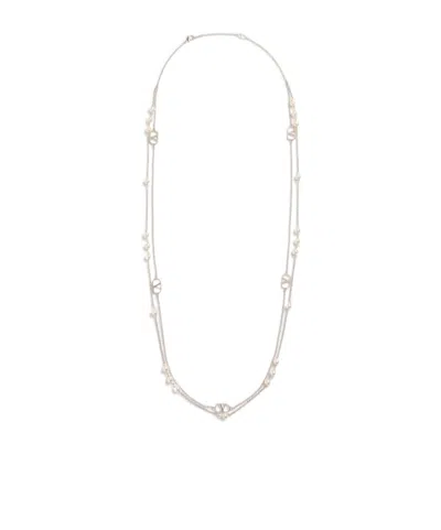 Valentino Garavani Logo Necklace In Palladium/crystal