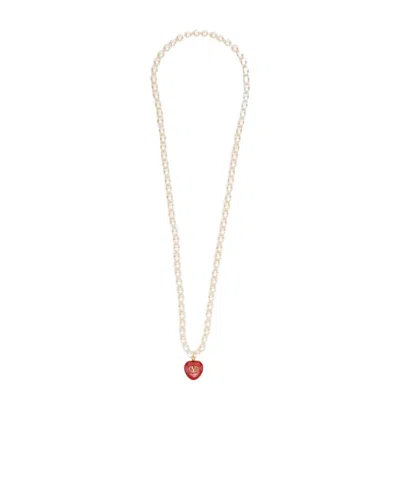 Valentino Garavani Logo Necklace In White