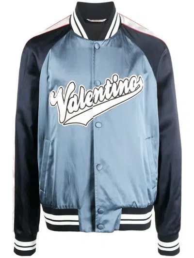 Valentino Logo-patch Viscose And Cotton Bomber Jacket In 7na
