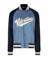 Valentino Logo-patch Viscose And Cotton Bomber Jacket In Blue