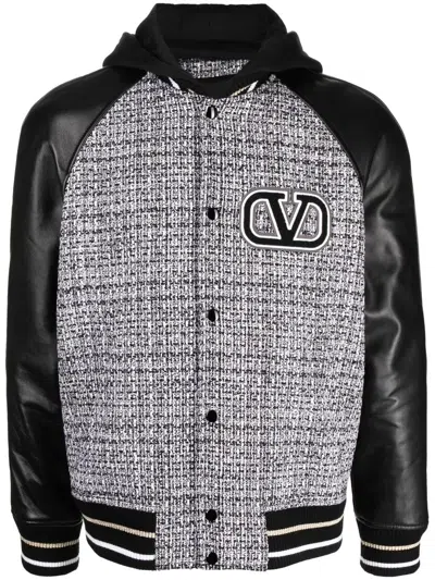 Valentino Cotton-wool Tweed Hooded Bomber Jacket With Vlogo Signature ...