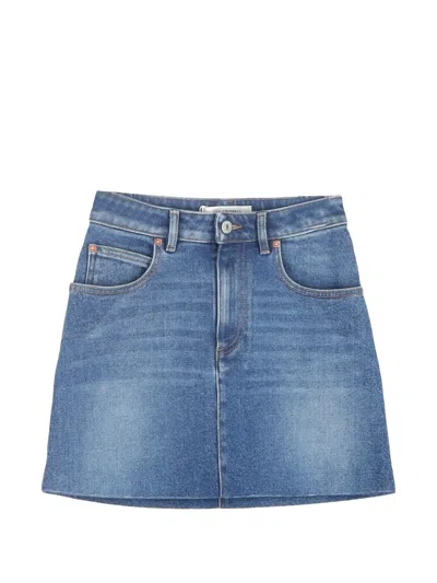 Pre-owned Valentino Logo-patch Mini Skirt In Blue