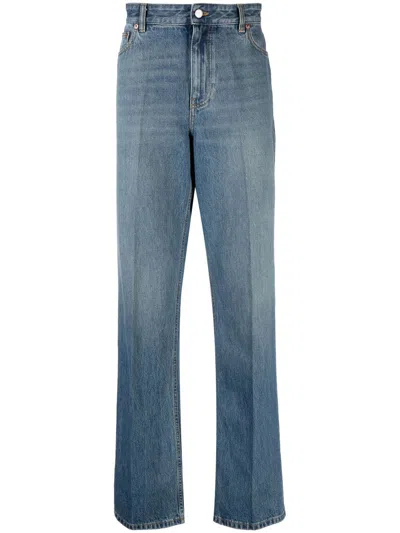 Valentino Logo-patch Straight-leg Jeans In Blau