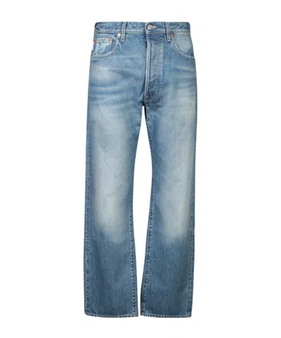 Valentino Logo Patch Straight Leg Jeans In Blue