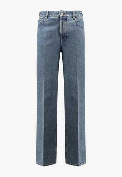 Valentino Logo Patch Straight-leg Jeans In Blue