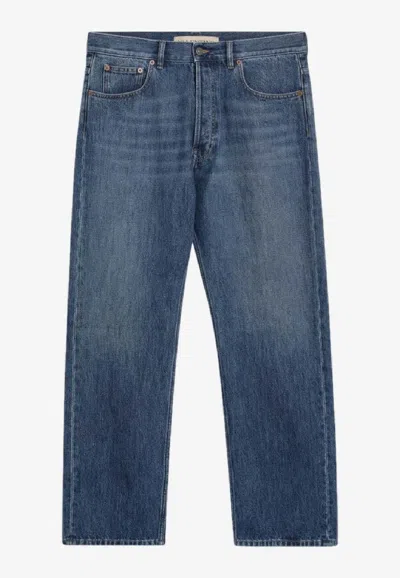 Valentino Logo Patch Straight-leg Jeans In Blue