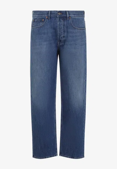 Valentino Logo Patch Straight-leg Jeans In Blue