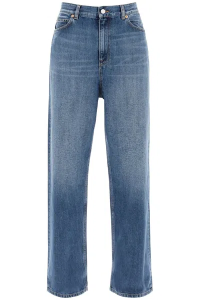 Valentino Logo Patch Straight Leg Jeans In Blue