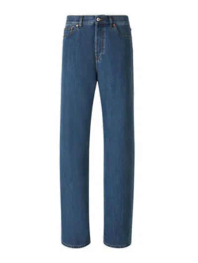 Valentino Logo Patch Straight Leg Jeans In Blue