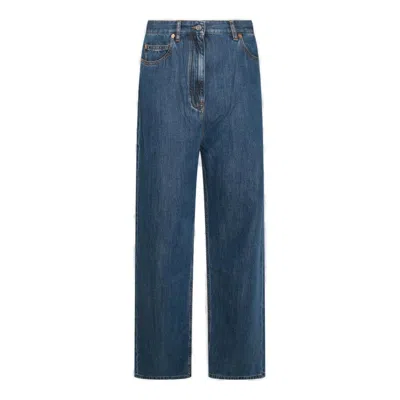 Valentino Logo Patch Straight Leg Jeans In Blue
