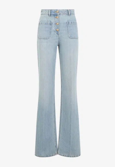 Valentino Logo Patch Straight-leg Washed Jeans In Blue
