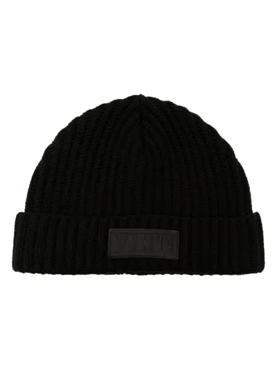 Valentino Garavani Logo-patch Virgin Wool Beanie In Black