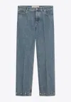 Valentino Five-pocket Denim Trousers Featuring Button Embellishments In Blue