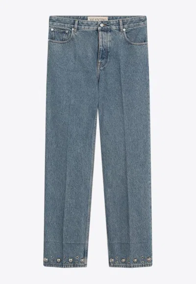 VALENTINO LOGO PATCH WASHED STRAIGHT JEANS