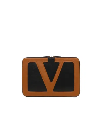 Valentino Garavani Valentino Logo Patch Zip-up Wallet In Brown