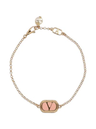 Valentino Garavani Logo Pearl Bronze Bracelet In Gold
