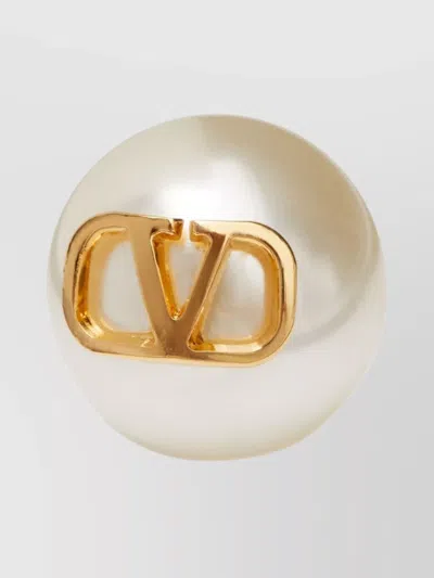 Valentino Garavani Logo Pearl Gold Finish Earrings In White