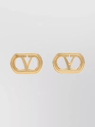 Valentino Garavani Logo Pierced Earrings In Gold-tone Bronze