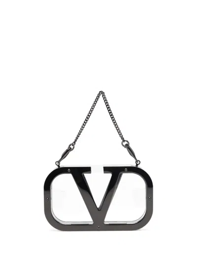 Valentino Garavani Logo-plaque Clear Clutch In Black