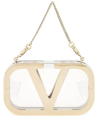 Valentino Garavani Valentino Logo-plaque Clutch In Neutral