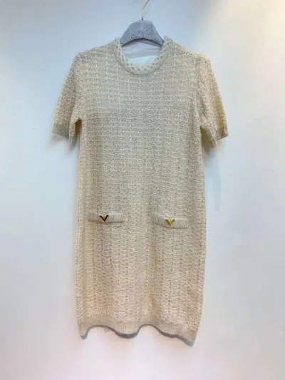 Valentino Logo Plaque Crewneck Dress In Gray
