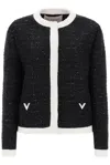 Valentino Sequined Glaze Tweed Jacket In Nero Lurex/avorio Lurex
