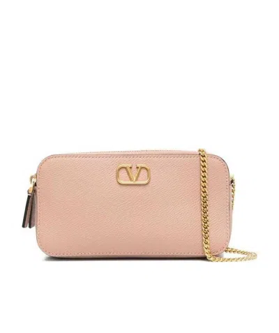 Valentino Garavani Logo-plaque Crossbody Bag In Nude