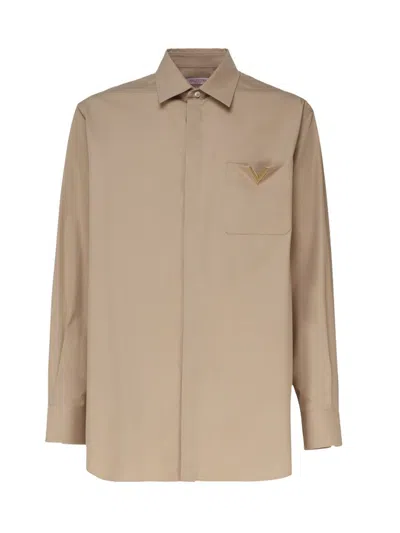 Valentino V-detail Long-sleeve Shirt In Beis