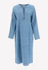 Valentino Embellished Denim Midi Dress In Light Blue