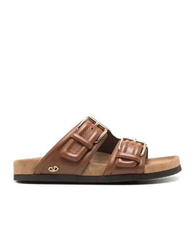 VALENTINO GARAVANI VALENTINO LOGO PLAQUE DOUBLE-STRAP SLIP-ON SLIDES