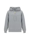 Valentino Logo Plaque Drawstring Hoodie In Grigio Melange