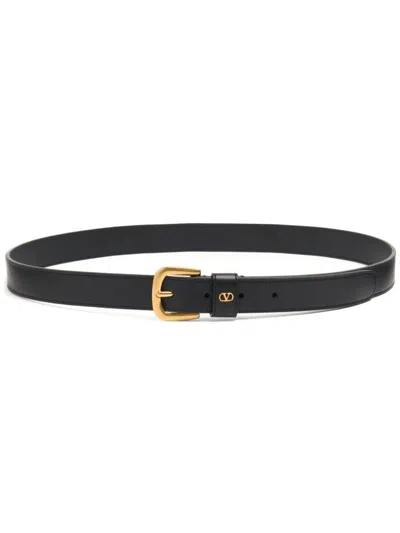Valentino Garavani Vlogo Signature Belt In Shiny Calfskin 25 Mm In Black