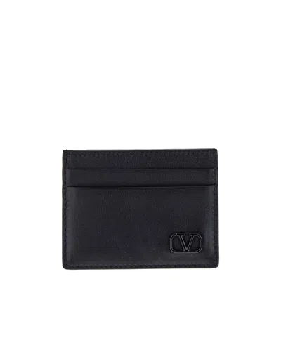 Valentino Garavani Logo-plaque Leather Cardholder In Black