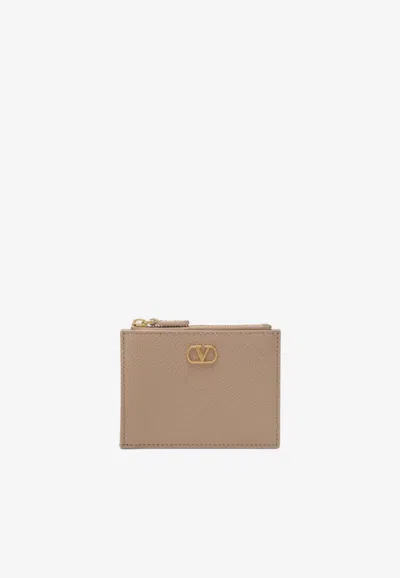Valentino Garavani Logo-plaque Leather Cardholder In Pink