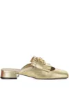 Valentino Logo-plaque Leather Mules In Gold
