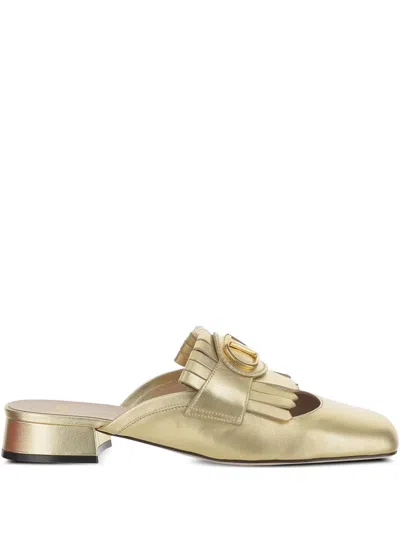 Valentino Garavani Logo-plaque Leather Mules In Gold