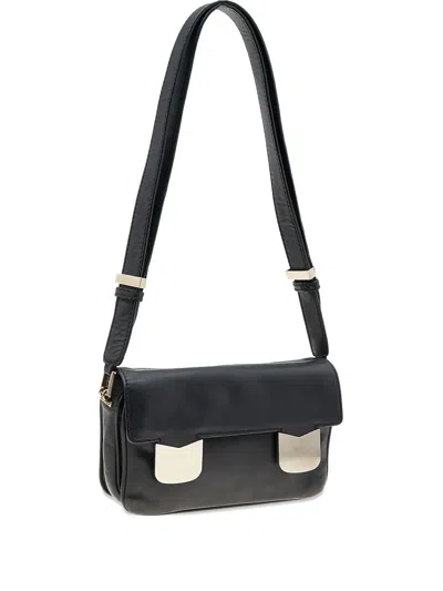 Pre-owned Valentino Garavani Logo-plaque Leather Shoulder Bag In Black