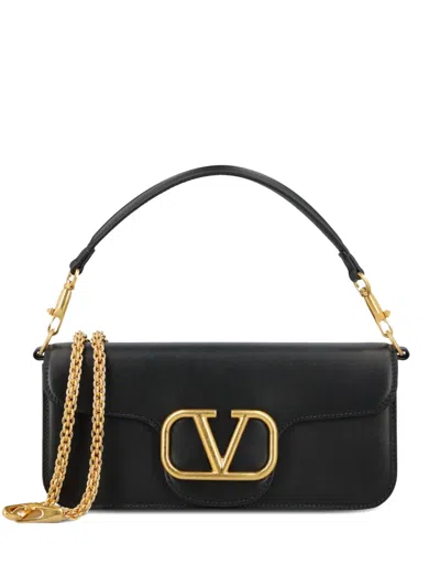 Valentino Garavani Logo-plaque Leather Shoulder Bag In Black