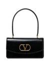 Valentino Vain Tote Bag In Shiny Calfskin With Metallic Vlogo Signature Detail In Black