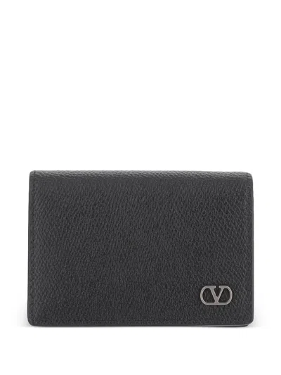 Valentino Garavani Logo-plaque Leather Wallet In Black
