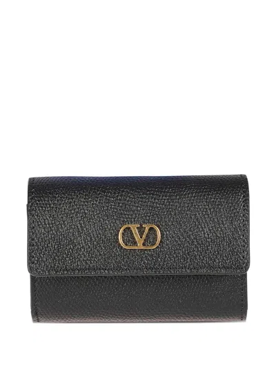 Valentino Garavani Logo-plaque Leather Wallet In Black