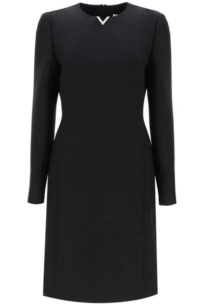 Valentino Logo Plaque Long-sleeved Dress In Black