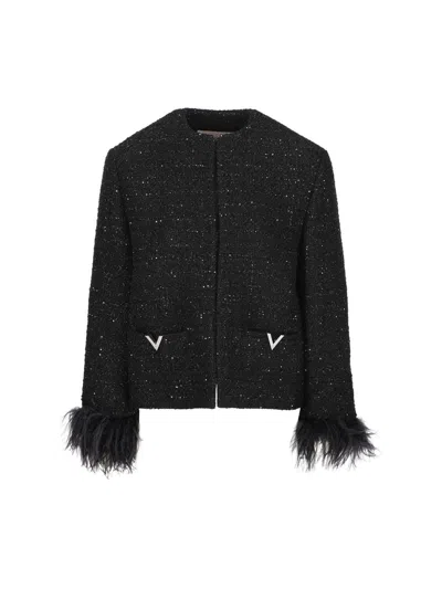 Valentino Logo Plaque Long-sleeved Jacket In Black