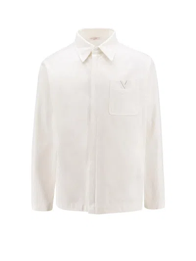 Valentino Logo Plaque Long-sleeved Shirt Jacket In White