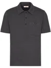 Valentino Logo-plaque Mélange-effect Polo Shirt In Grey
