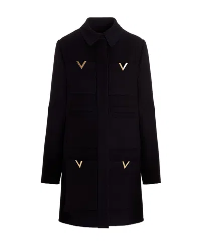 Valentino Logo-plaque Mid-length Coat In Black